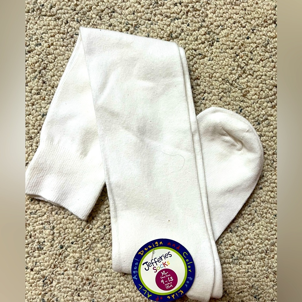 NEW!  Jefferies Socks Kids White Knee Socks - Lot of 3 pairs